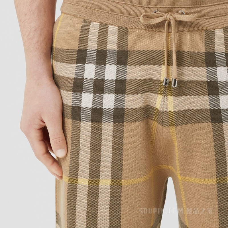 格纹丝羊混纺提花短裤 (松露色) - 男士