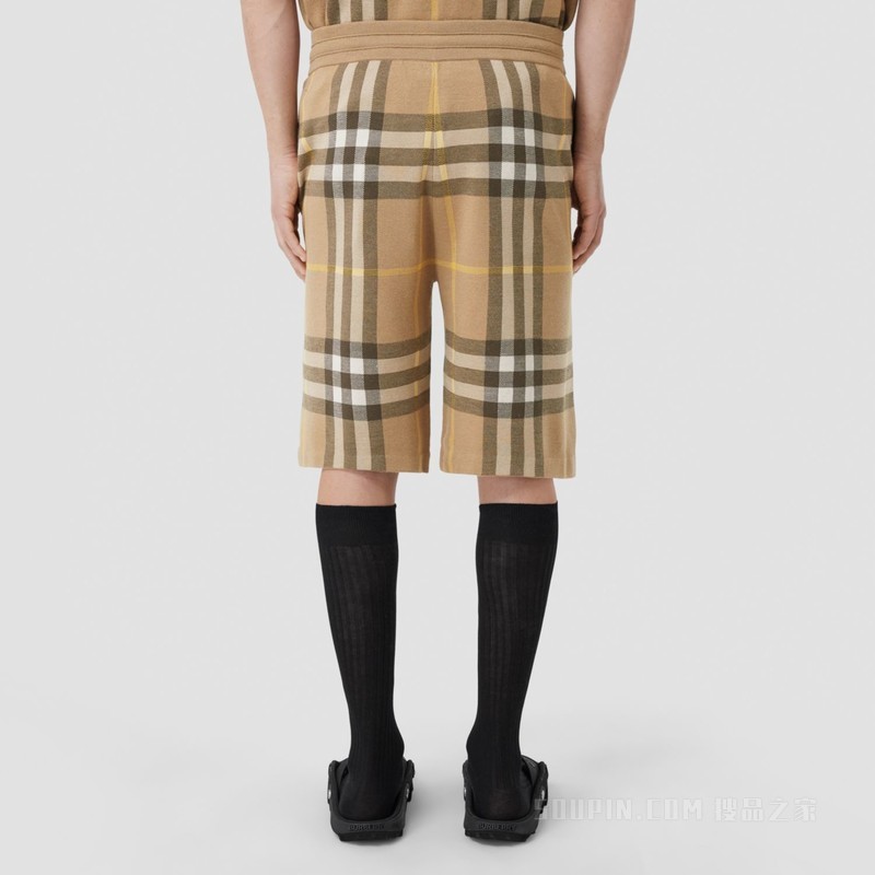 格纹丝羊混纺提花短裤 (松露色) - 男士