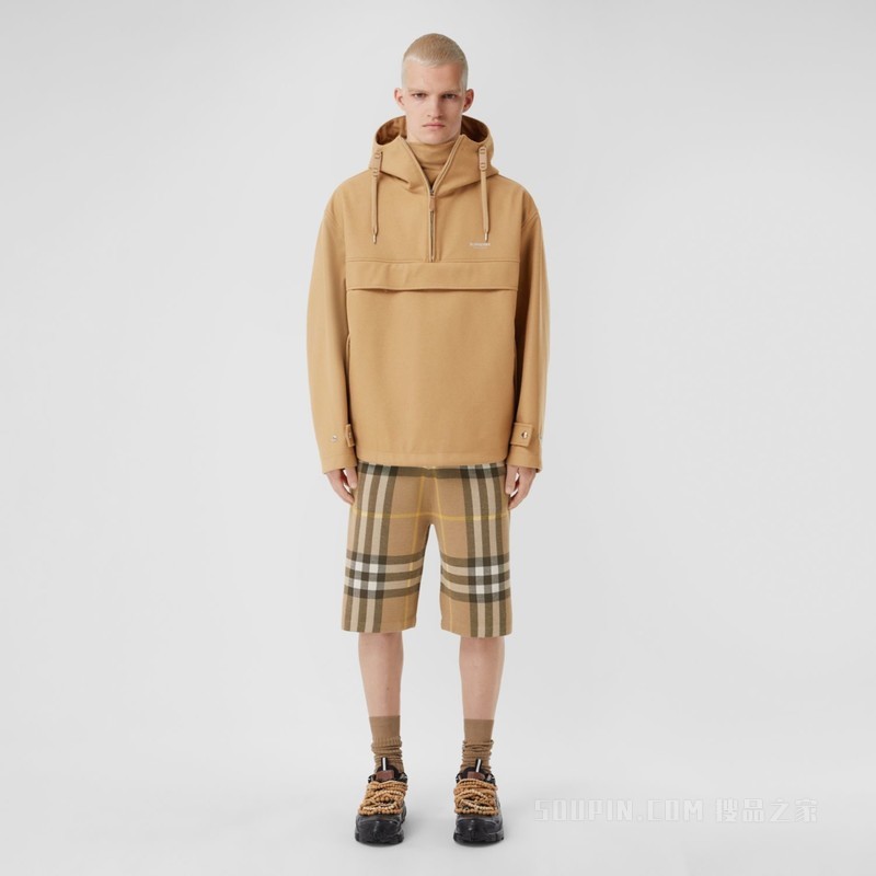 格纹丝羊混纺提花短裤 (松露色) - 男士