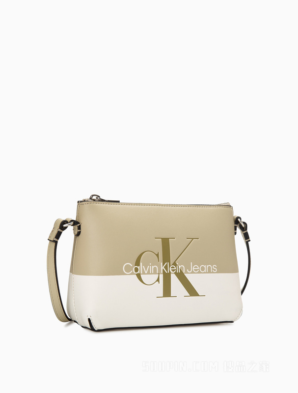 Calvin Klein 22初秋新款时尚拼色交叠压印LOGO拉链单肩斜挎包DH3204