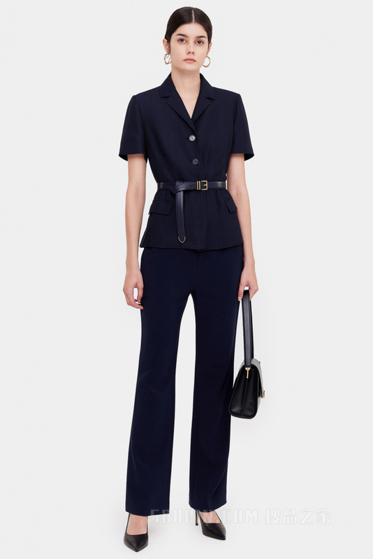 丈青色造型腰带西装夹克