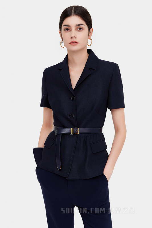 丈青色造型腰带西装夹克