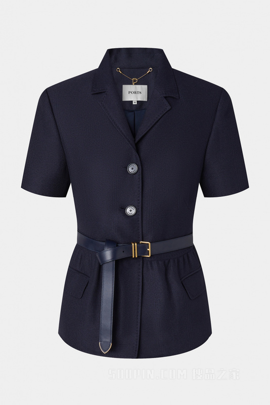 丈青色造型腰带西装夹克