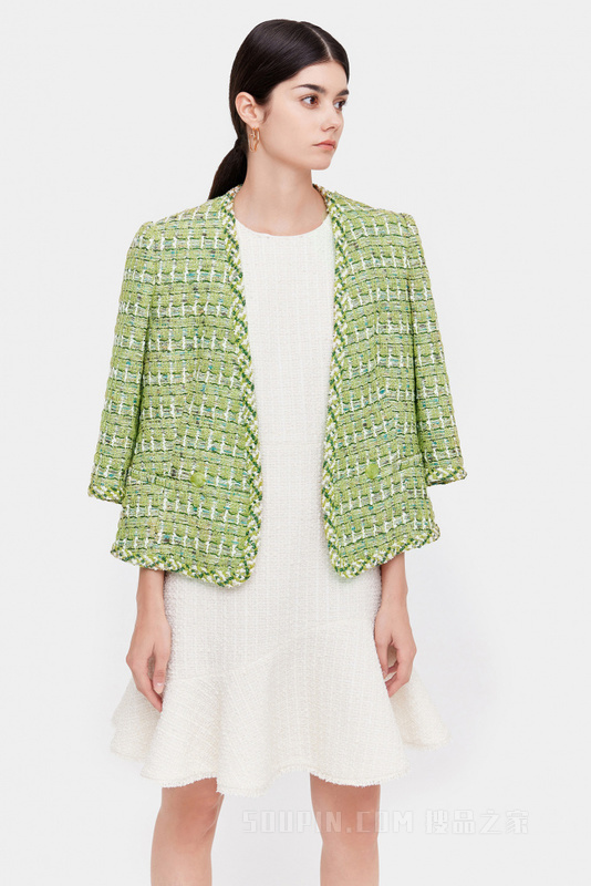 七分袖精致粗花呢夹克
