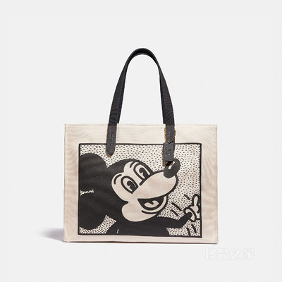 DISNEY MICKEY X KEITH HARING联名系列42号托特包 金黄色硬件/混合粉笔白色