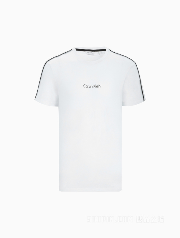 Calvin Klein 22春夏男士时尚圆领串标织带印花吸汗透气短袖T恤40HC212