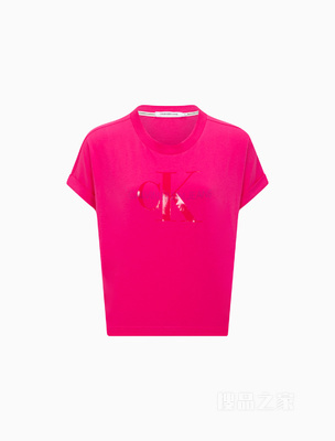 Calvin Klein 22春夏新款女士时尚光泽印花透气棉质宽松短袖T恤ZW01735