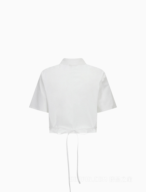 Calvin Klein 22初秋女士时尚短款纯色翻领LOGO系带短袖衬衫J219603