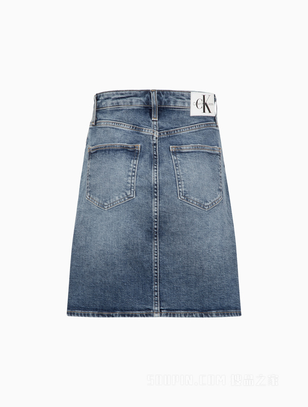 Calvin Klein 22春夏女士休闲铆钉扣LOGO贴片高腰A字牛仔短裙J218474