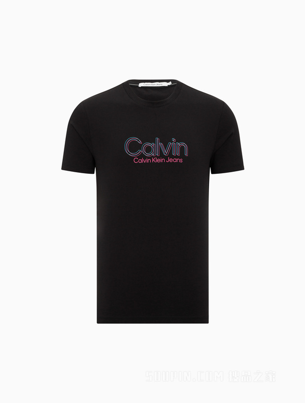 Calvin Klein 22初秋男士休闲线型叠印LOGO修身圆领透气短袖T恤J321529