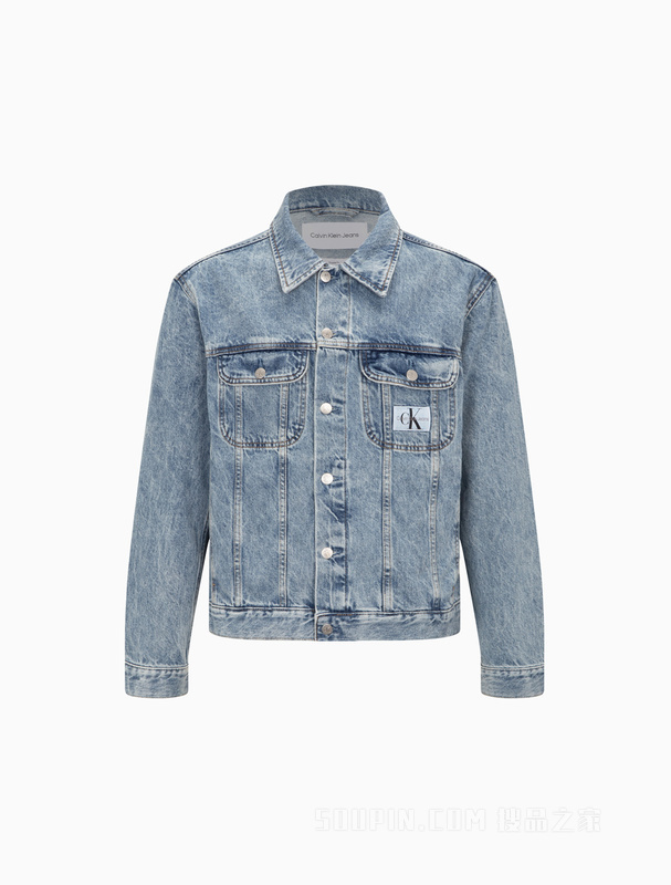 Calvin Klein 22春夏新款男士休闲纯棉LOGO织标翻领牛仔外套J319793