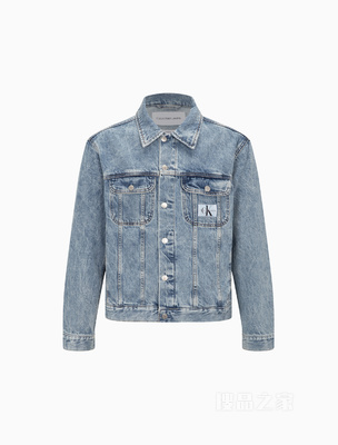 Calvin Klein 22春夏新款男士休闲纯棉LOGO织标翻领牛仔外套J319793