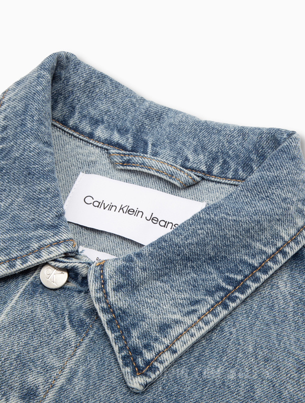 Calvin Klein 22春夏新款男士休闲纯棉LOGO织标翻领牛仔外套J319793
