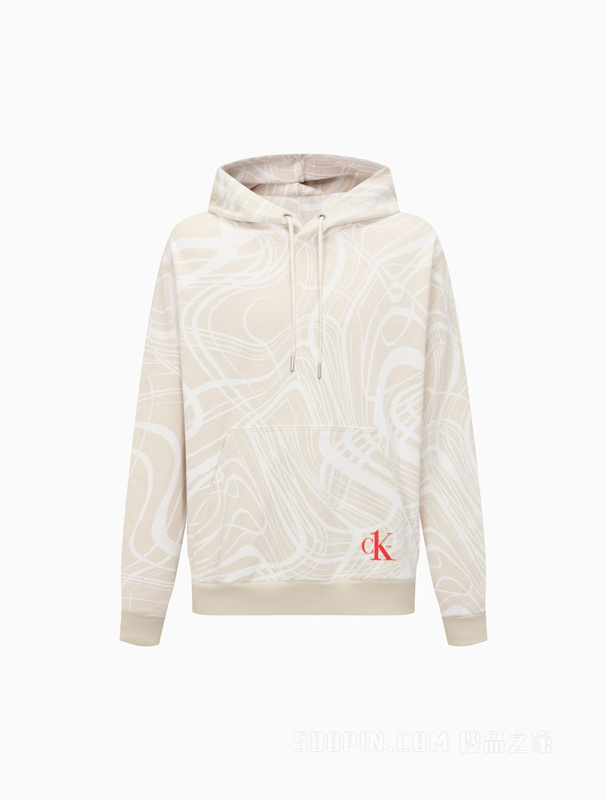 Calvin Klein 22春夏男女情侣中性时尚纯棉字母印花连帽卫衣J400159
