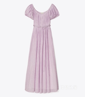 褶裥连衣裙 紫色格纹