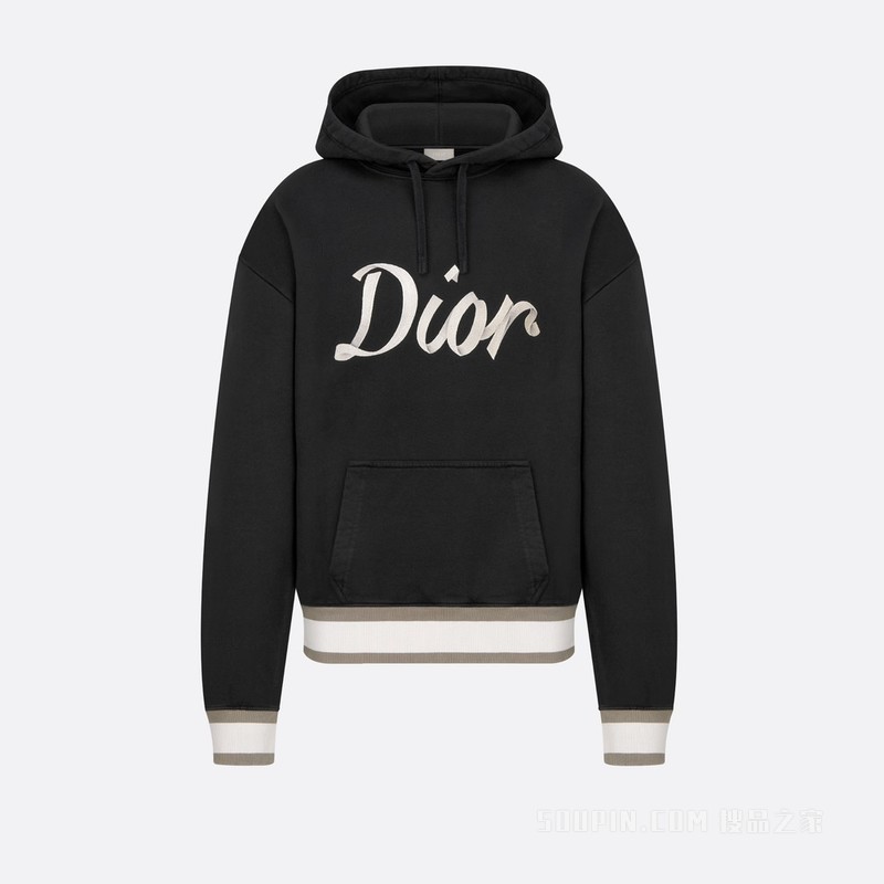 超大版型连帽运动衫 黑色棉质起绒面料