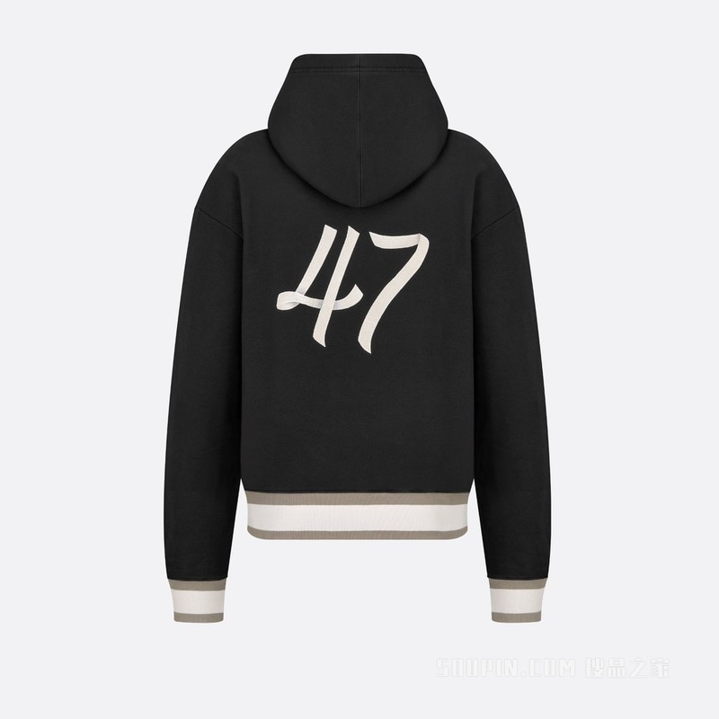 超大版型连帽运动衫 黑色棉质起绒面料