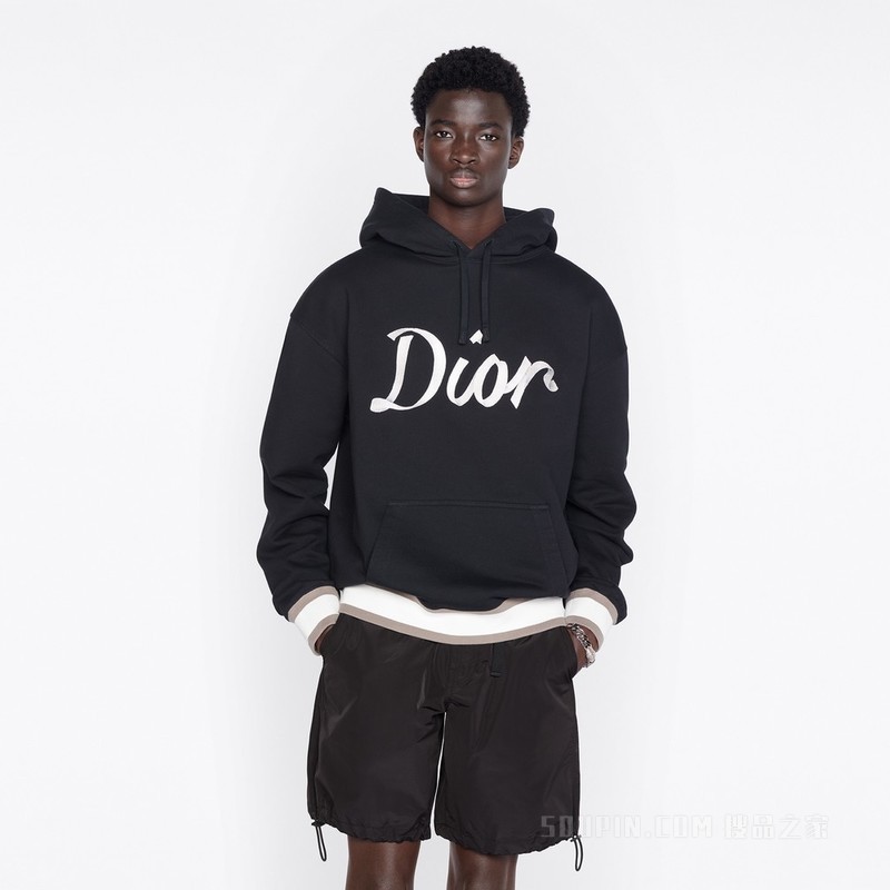 超大版型连帽运动衫 黑色棉质起绒面料