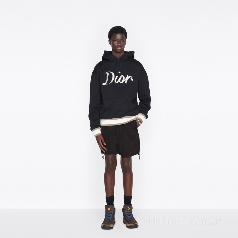 超大版型连帽运动衫 黑色棉质起绒面料