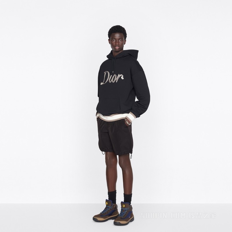 超大版型连帽运动衫 黑色棉质起绒面料