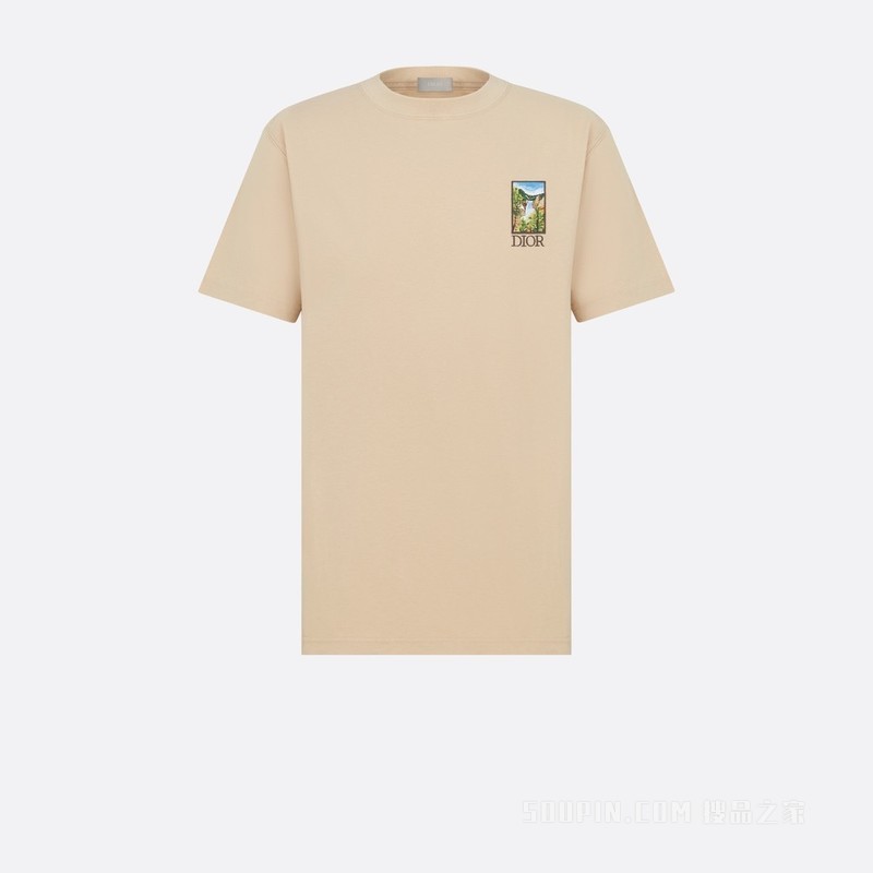 DIOR AND JACK KEROUAC T 恤, 宽松版型 米色棉质竹节平纹针织面料
