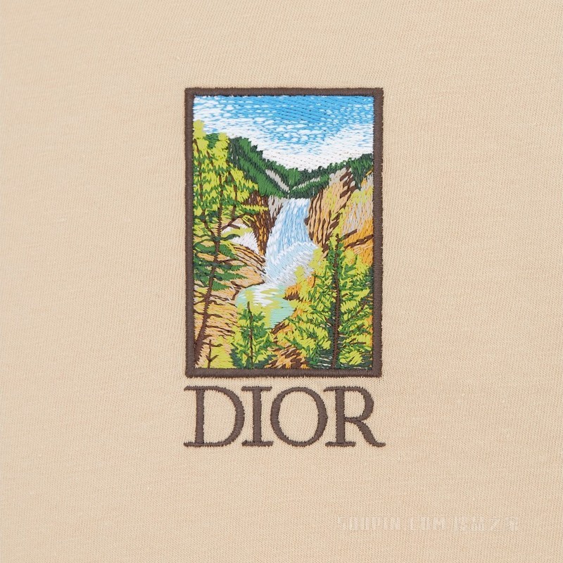 DIOR AND JACK KEROUAC T 恤, 宽松版型 米色棉质竹节平纹针织面料