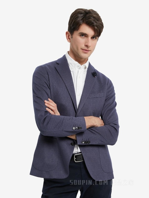 22新款春季男装商务简约花朵装饰平驳领西装外套THC7948410