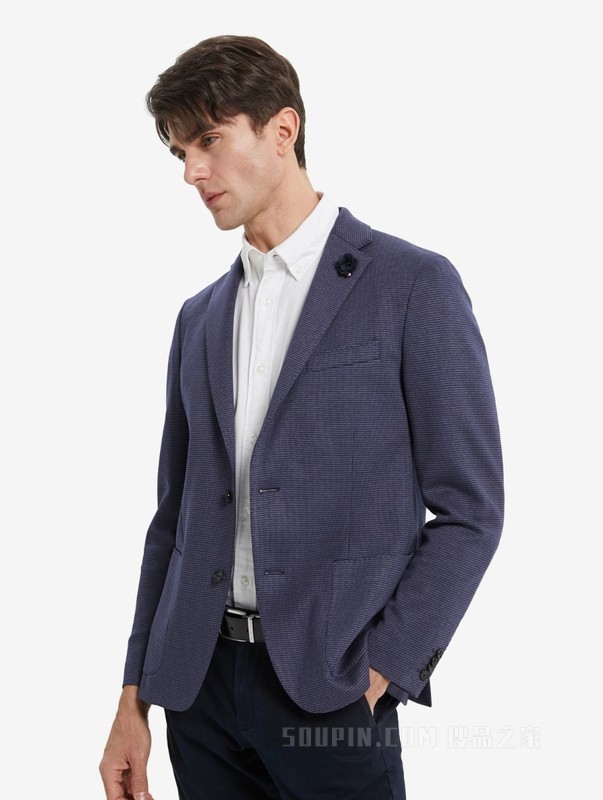 22新款春季男装商务简约花朵装饰平驳领西装外套THC7948410