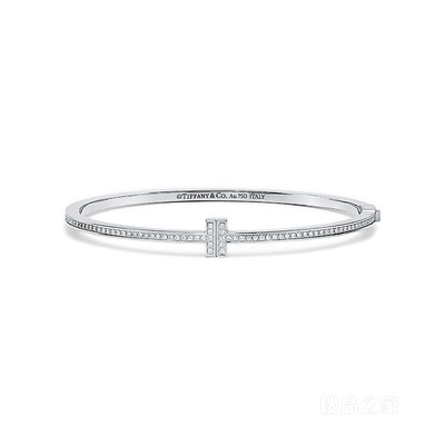 Tiffany T 系列 18K 白金镶钻铰链线圈手镯，小号。