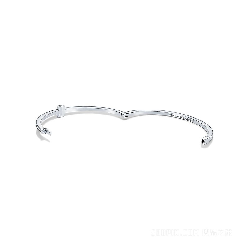 Tiffany T 系列 18K 白金镶钻铰链线圈手镯，小号。