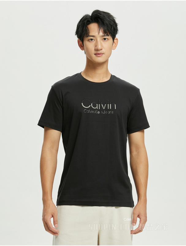 Calvin Klein 22春夏新款男士时尚纯棉透气拼色LOGO绣印短袖T恤J320569