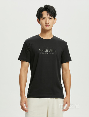 Calvin Klein 22春夏新款男士时尚纯棉透气拼色LOGO绣印短袖T恤J320569