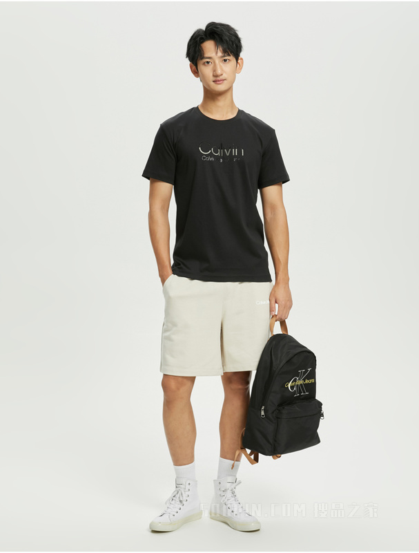 Calvin Klein 22春夏新款男士时尚纯棉透气拼色LOGO绣印短袖T恤J320569
