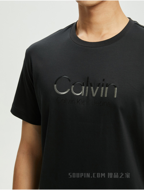 Calvin Klein 22春夏新款男士时尚纯棉透气拼色LOGO绣印短袖T恤J320569
