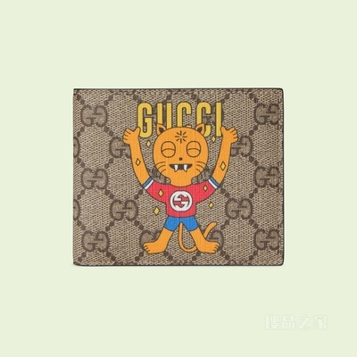 Gucci小猫印花钱包 米色和乌木色Supreme帆布