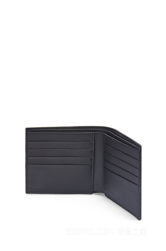 品牌粒面牛皮革双折钱包