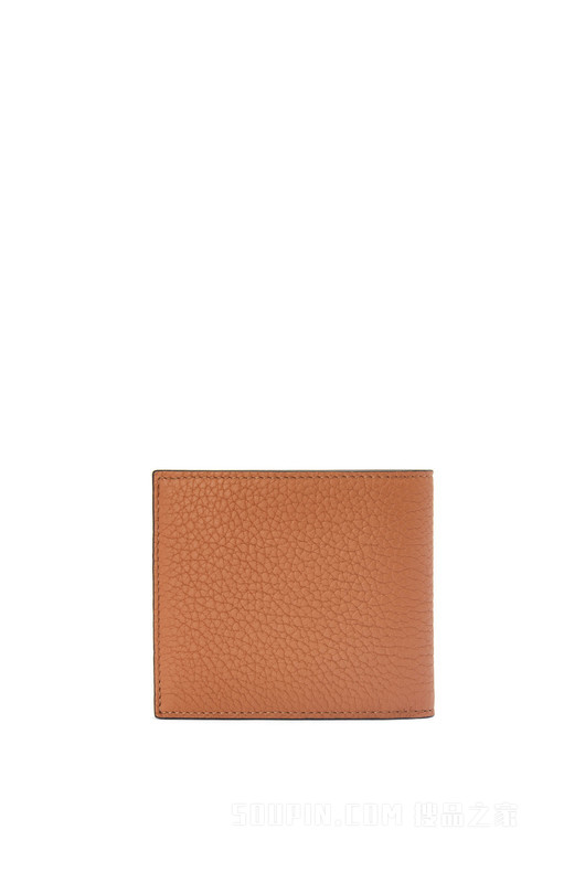 品牌粒面牛皮革双折钱包