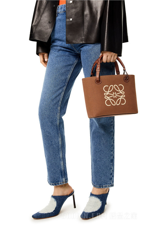 迷你提花布和牛皮革 Anagram Tote 手袋
