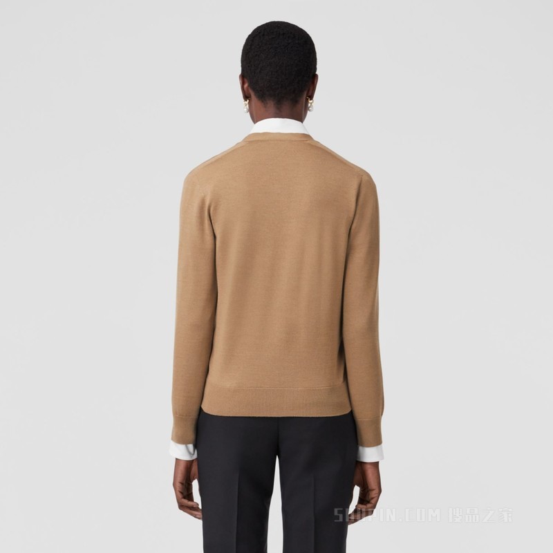 专属标识图案羊毛混纺开衫 (驼色) - 女士