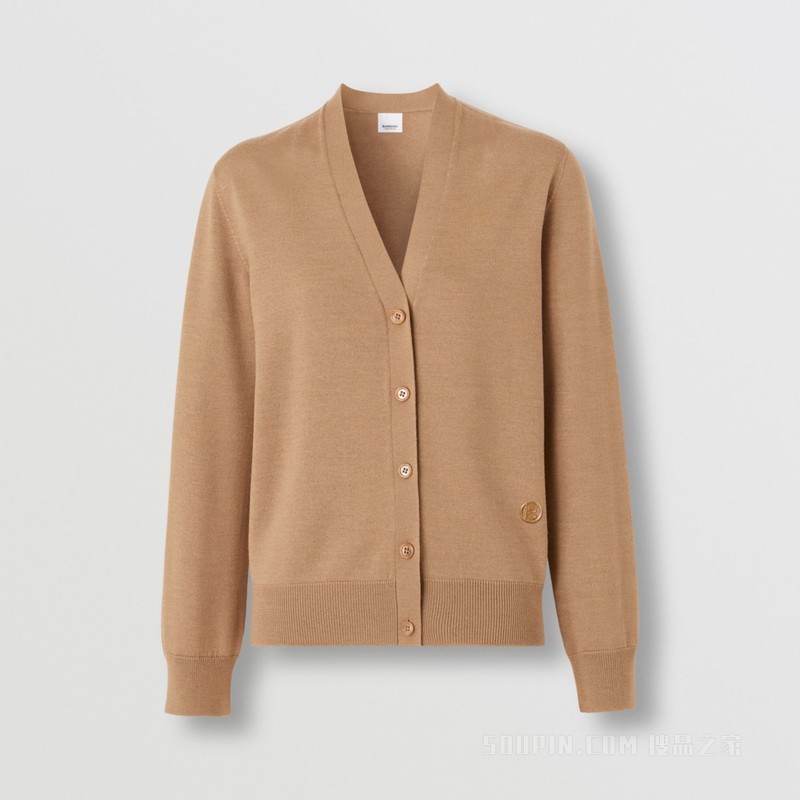 专属标识图案羊毛混纺开衫 (驼色) - 女士