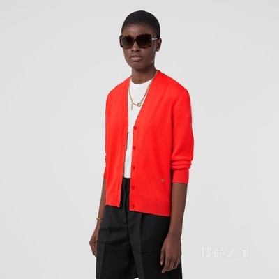 专属标识图案羊毛混纺开衫 (木瓜色) - 女士