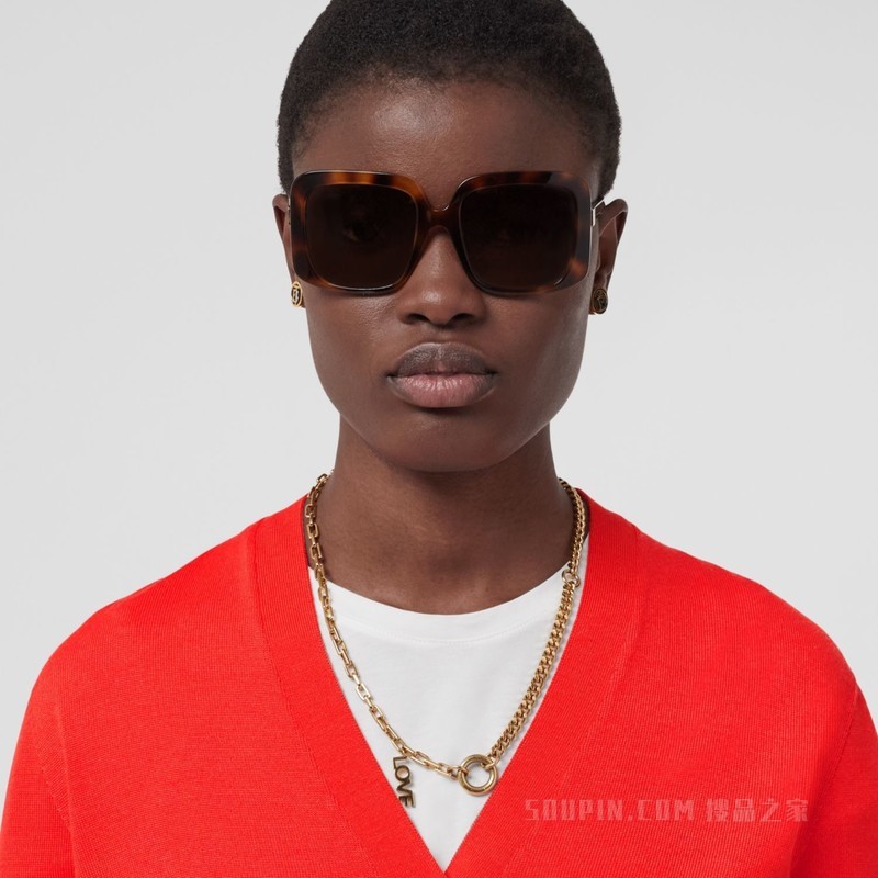 专属标识图案羊毛混纺开衫 (木瓜色) - 女士