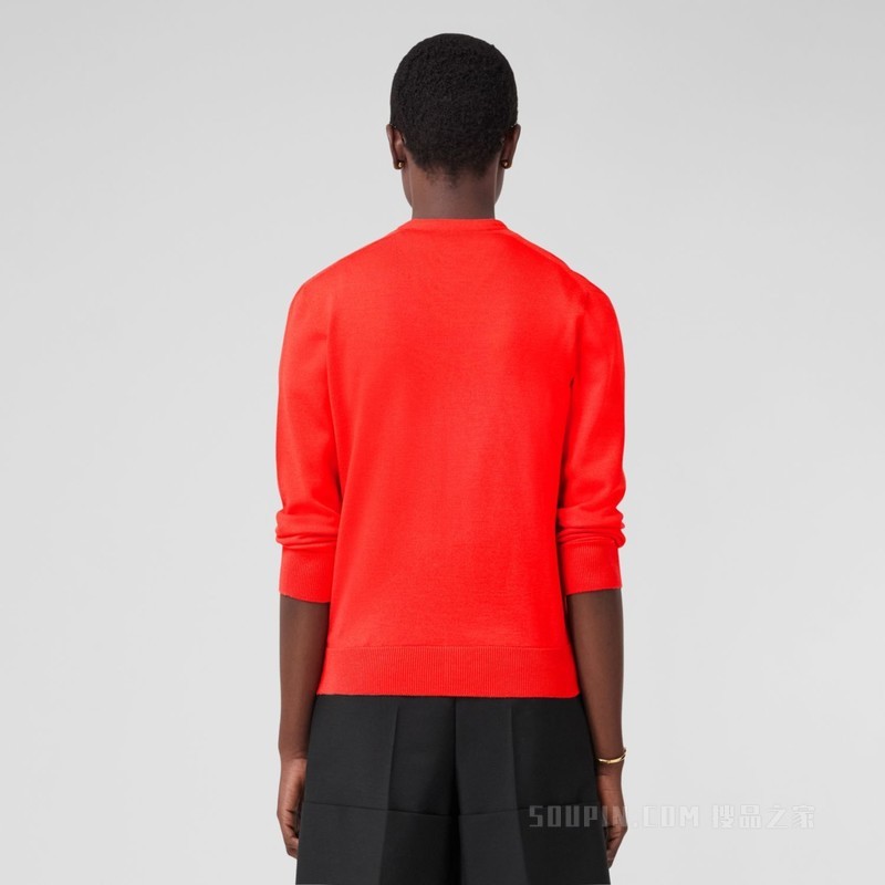 专属标识图案羊毛混纺开衫 (木瓜色) - 女士