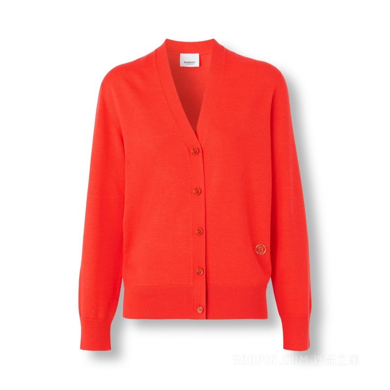 专属标识图案羊毛混纺开衫 (木瓜色) - 女士