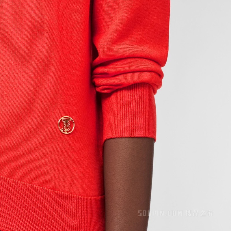 专属标识图案羊毛混纺开衫 (木瓜色) - 女士