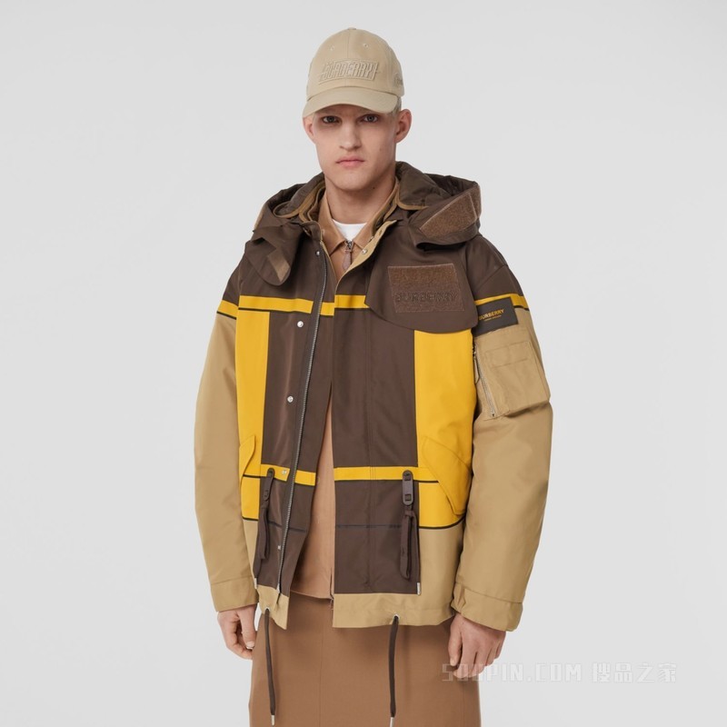 拼色宽松风雪大衣（含可拆式保暖内层） (深松露棕色) - 男士