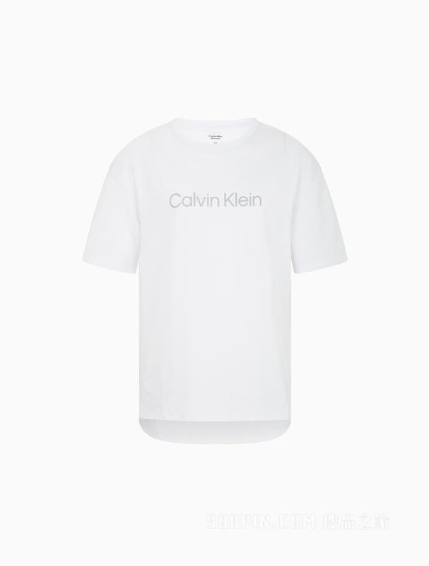 Calvin Klein 女士简约休闲圆领反光LOGO印花短袖T恤4WS2K189