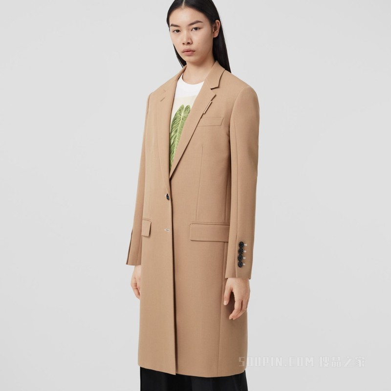 羊毛混纺量裁大衣 (驼色) - 女士