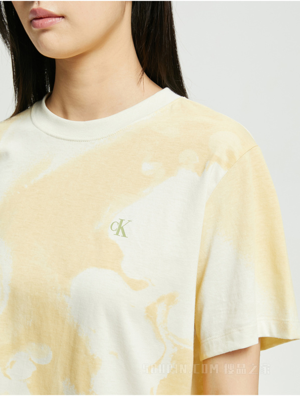 Calvin Klein 22春夏女士时尚扎染效果纯棉简约LOGO透气短袖T恤40WH118