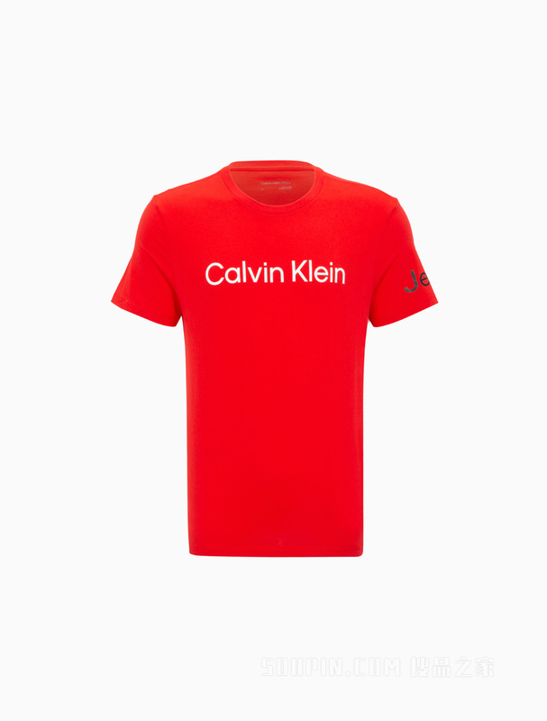 Calvin Klein 22春夏男士休闲简约圆领印花LOGO纯棉透气短袖T恤40DC816